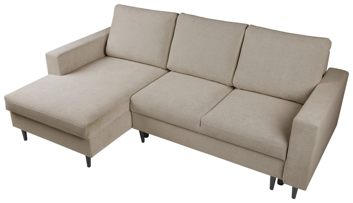 ECKSOFA in Struktur Hellbraun  - Hellbraun/Schwarz, Modern, Holz/Kunststoff (145/230cm) - MID.YOU