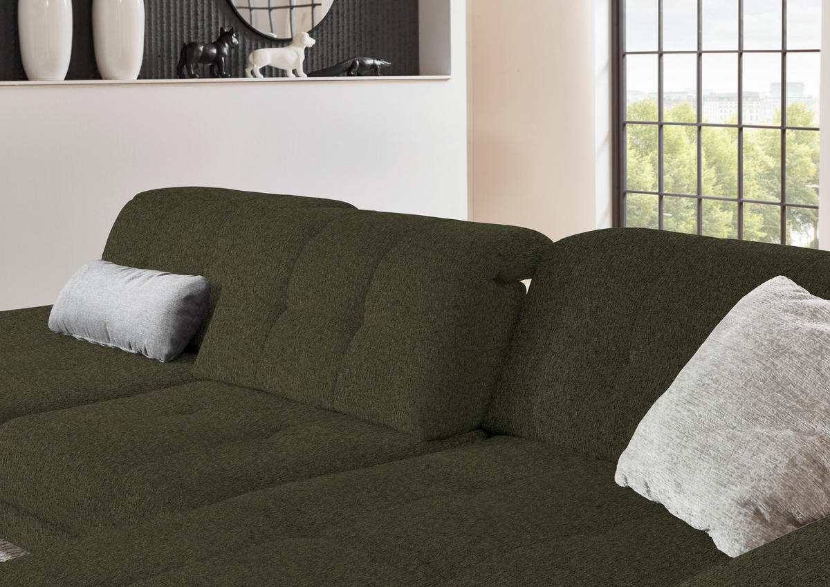 ECKSOFA in Flachgewebe Dunkelgrün  - Dunkelgrün/Schwarz, Design, Textil/Metall (309/190cm) - Beldomo Style