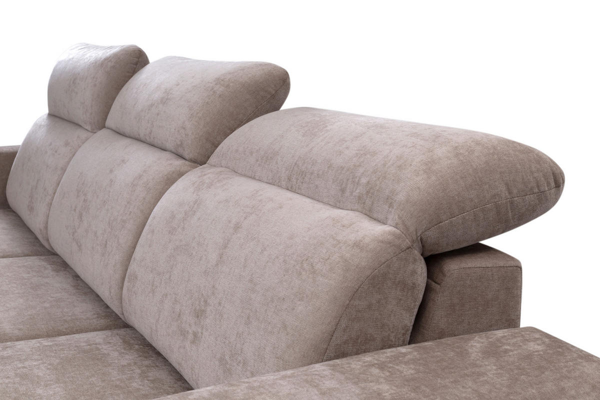 ECKSOFA MUENSTER Beige Chenille Bettkasten, Schlaffunktion, Kopfteilverstellung, Liegefläche im Originalstoff  - Beige/Schwarz, Basics, Textil/Metall (191/264cm) - Livetastic