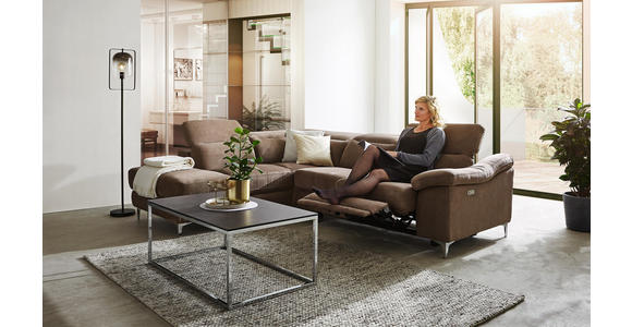 WOHNLANDSCHAFT Braun, Chromfarben Struktur - Chromfarben/Braun, Design, Holz/Textil (219/267cm) - Cantus