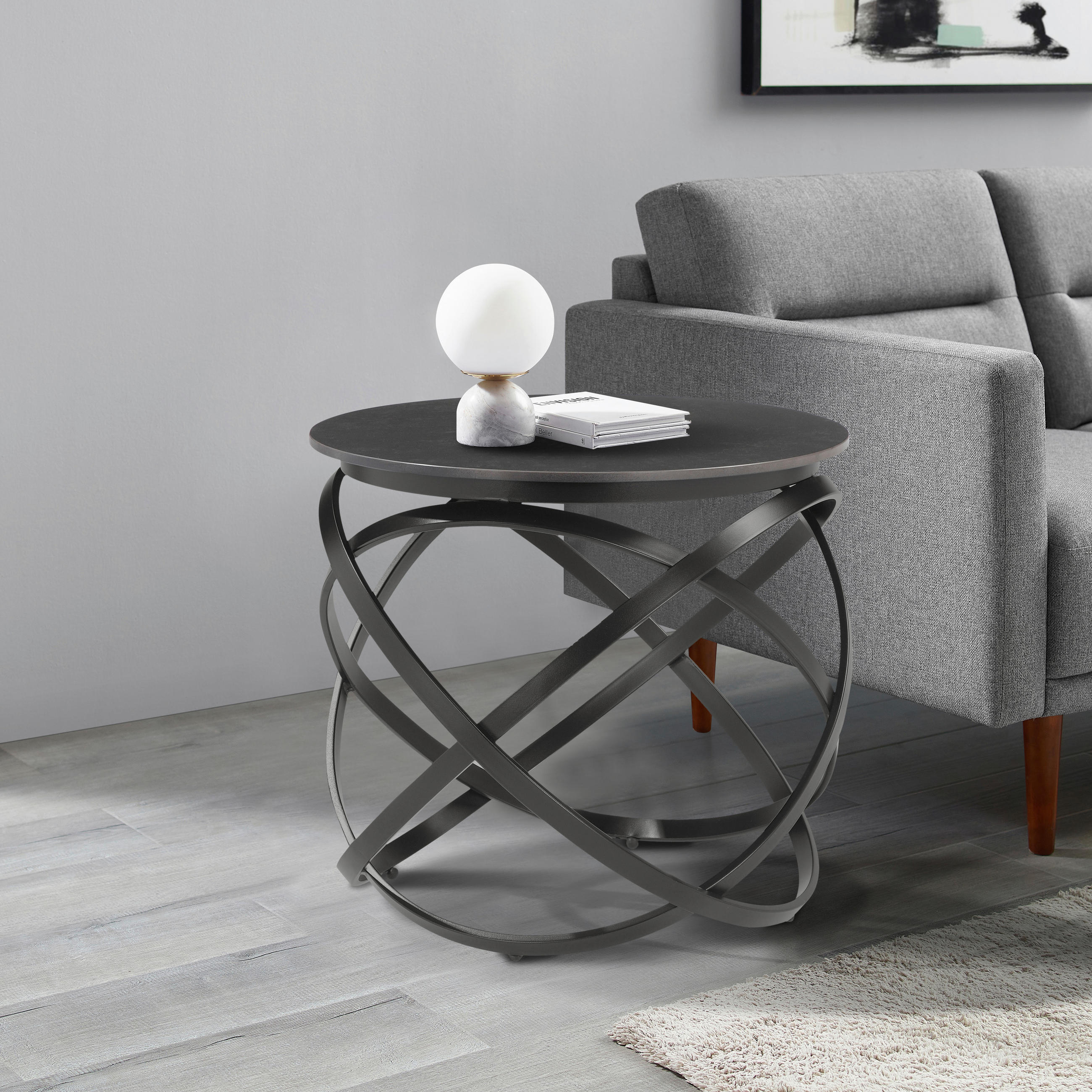 BEISTELLTISCH 55/55/50 cm Grau, Schwarz rund  - Schwarz/Grau, Design, Keramik/Metall (55/55/50cm) - Stylife