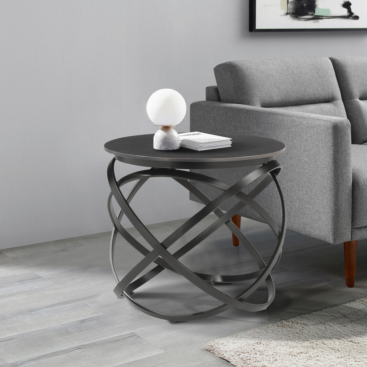 BEISTELLTISCH 55/55/50 cm Grau, Schwarz rund  - Schwarz/Grau, Design, Keramik/Metall (55/55/50cm) - Stylife