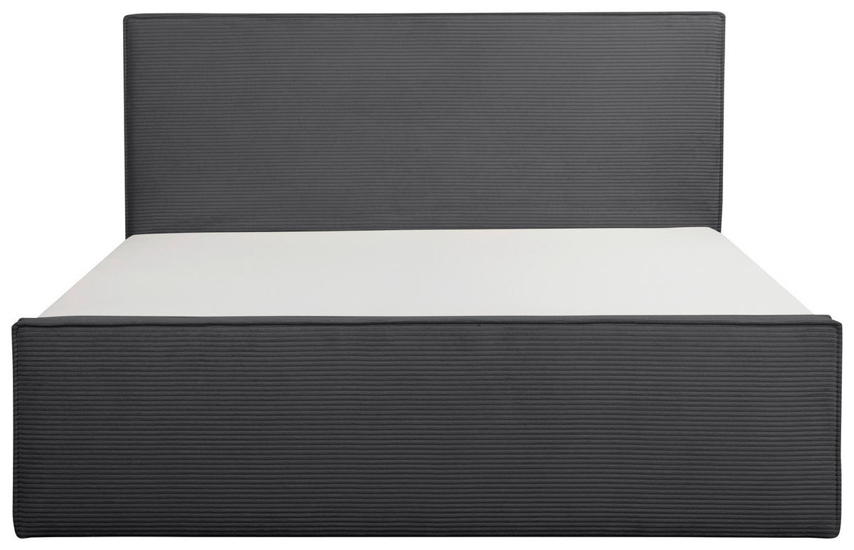 BOXBETT 180/200 cm,  in Anthrazit, gepolstertes Kopfteil, Bettkasten, Topper, Matratzen, H3 + H3 = fest  - Anthrazit/Schwarz, Basics, Kunststoff/Textil (180/200cm) - Chameo