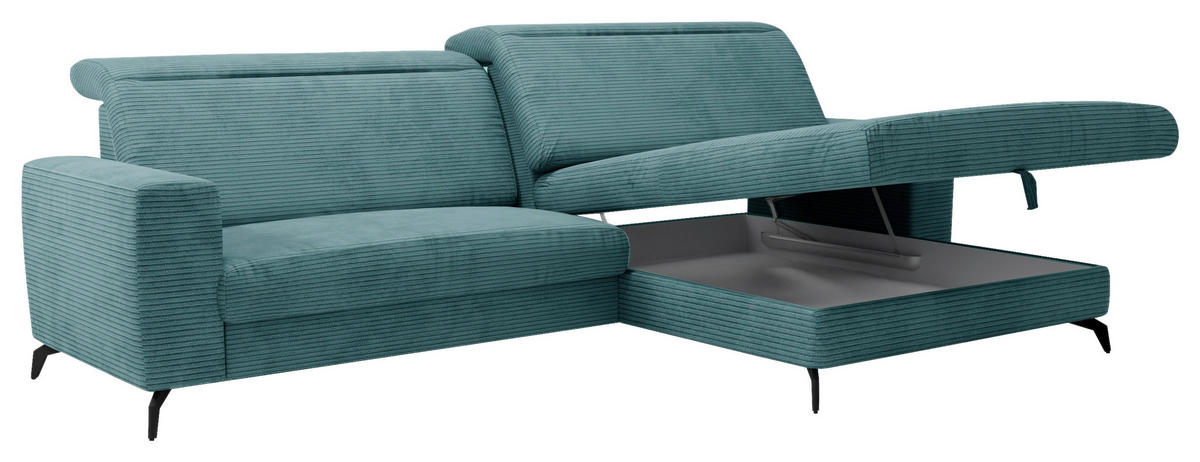 ECKSOFA in Cord Petrol  - Petrol/Schwarz, Konventionell, Textil/Metall (290/178cm) - Sit & More