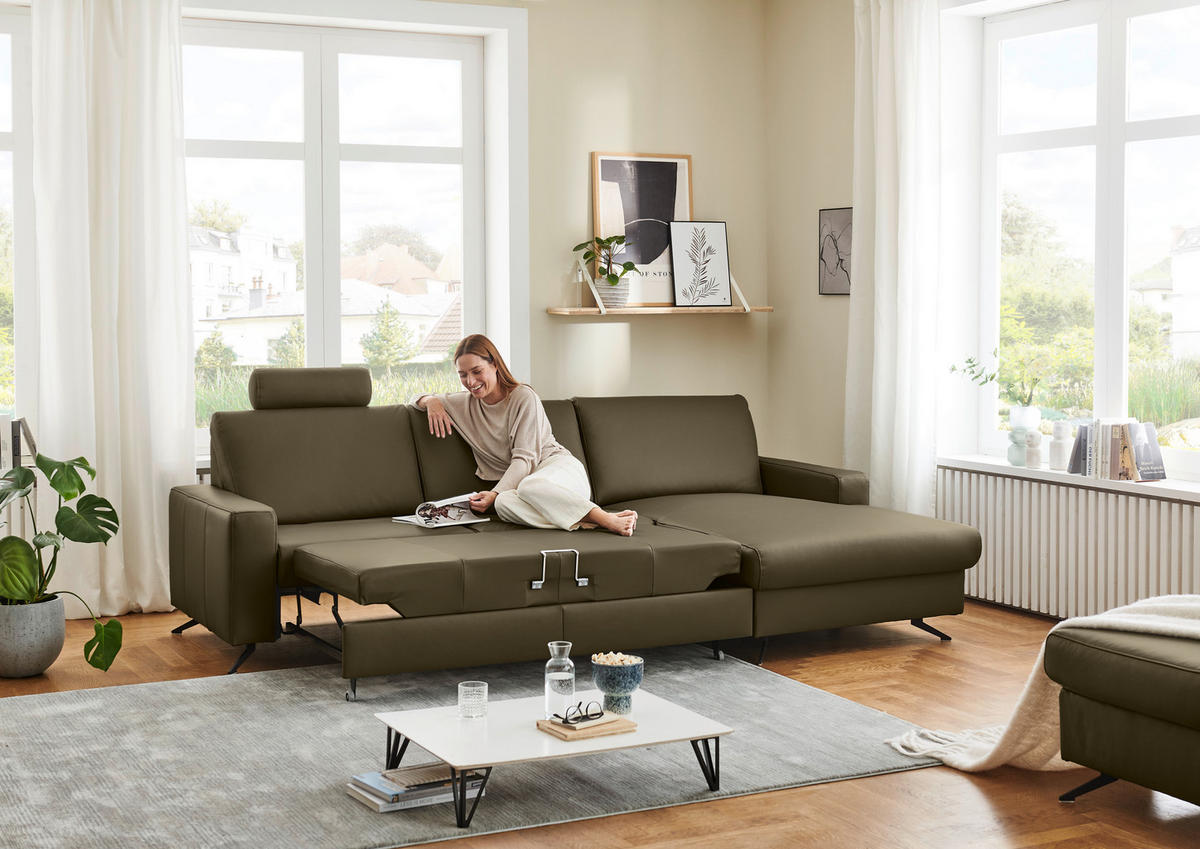 ECKSOFA Beldomo premium Opal Echtleder  - Opal/Schwarz, Design, Leder/Metall (267/165cm) - Lomoco