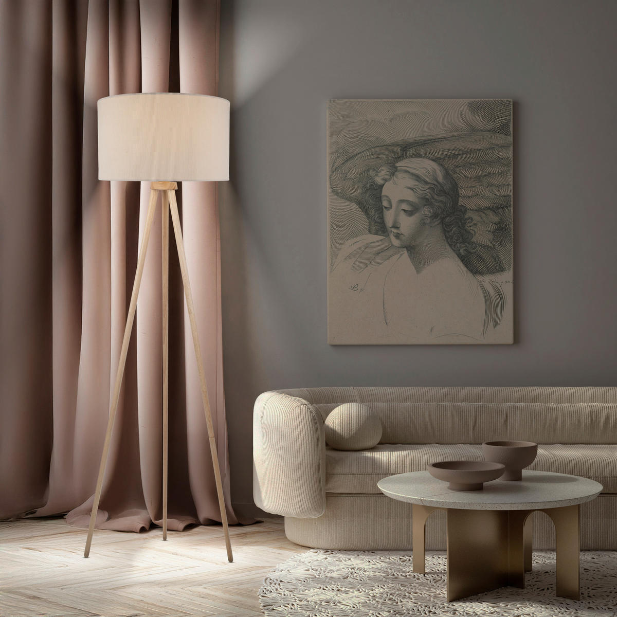 STEHLEUCHTE Stehleuchte ARDITA 61,6/152 cm   - Perlmutt, Trend, Holz/Metall (61,6/152cm) - Näve