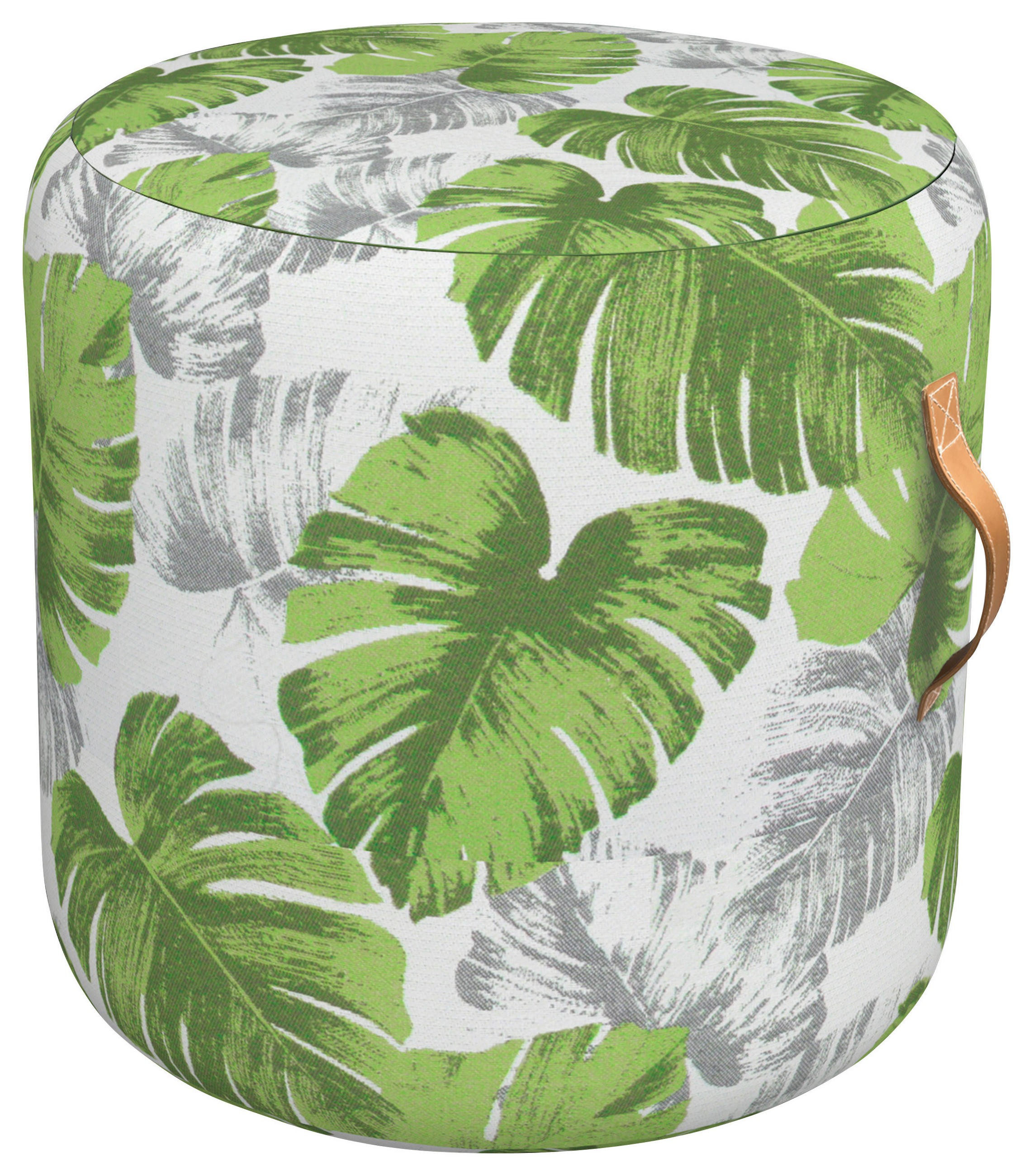 OUTDOORPOUF in  Blätter  - Weiß/Grün, Basics, Textil (45/45cm)