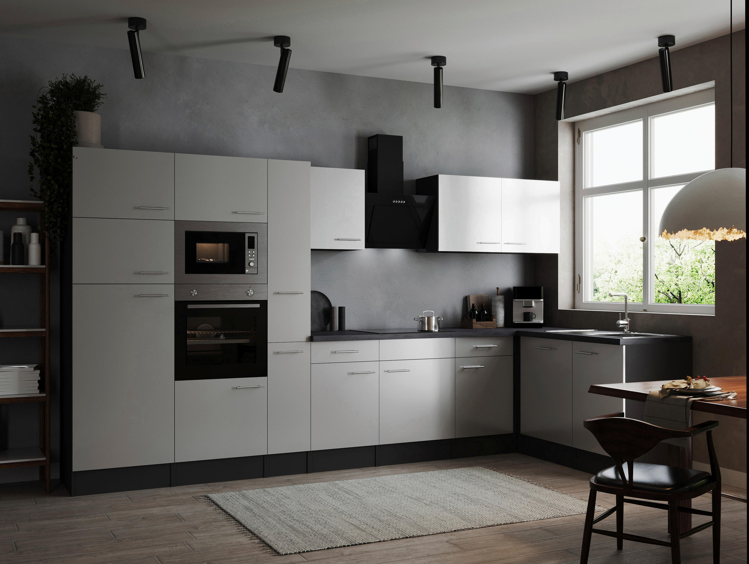 ECKKÜCHE 370/172 cm  in Grau, Weiß  - Silberfarben/Weiß, Design, Holzwerkstoff/Metall (370/172cm) - Respekta