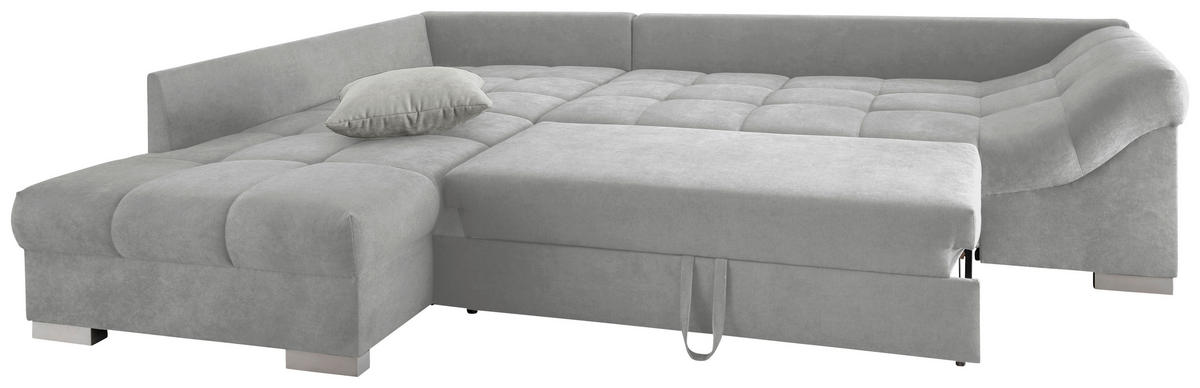 ECKSCHLAFSOFA Hellgrau Mikrofaser  - Silberfarben/Hellgrau, Design, Holz/Textil (202/298cm) - MID.YOU