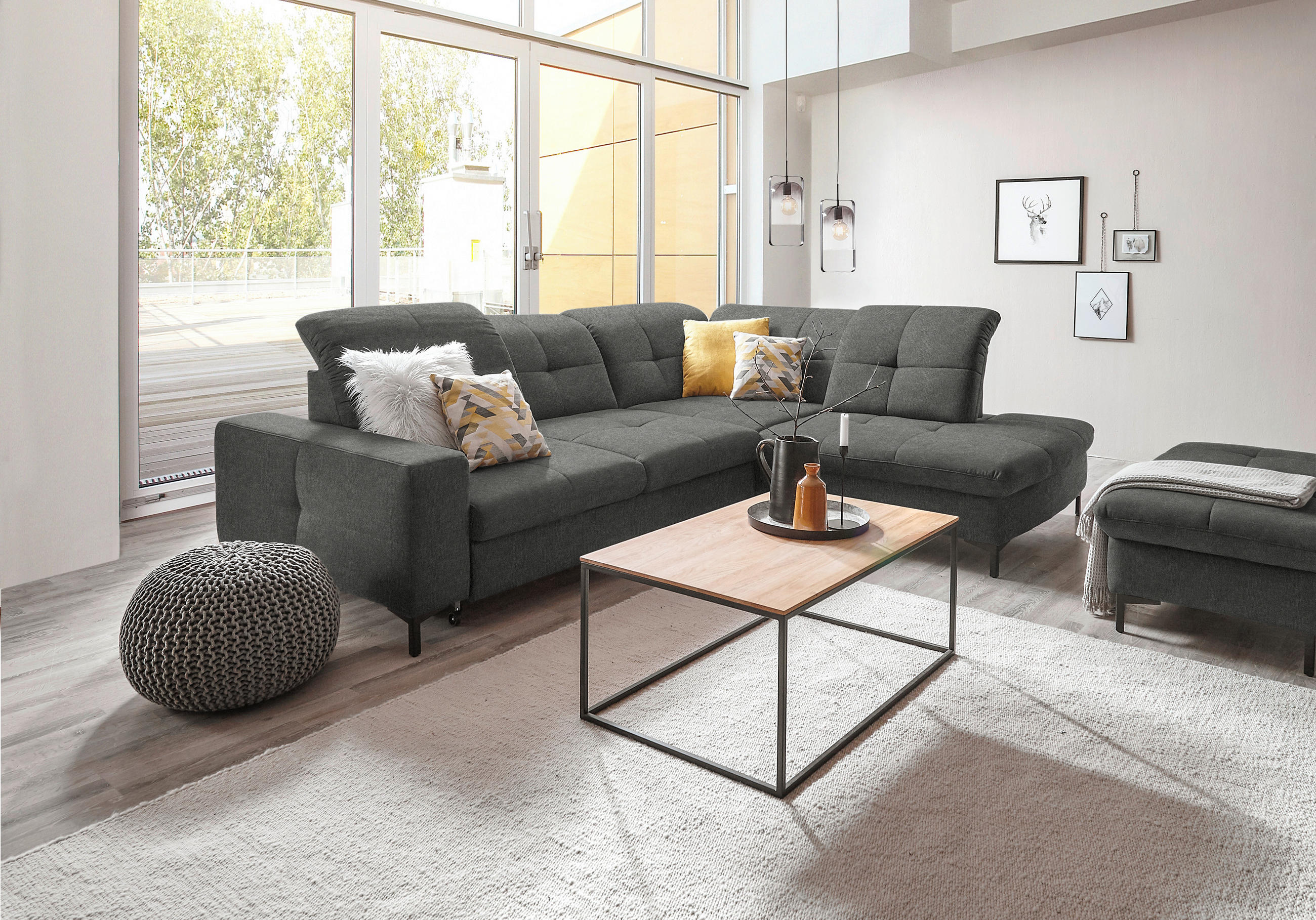 ECKSOFA in Chenille Dunkelgrau  - Dunkelgrau/Schwarz, Design, Textil/Metall (310/240cm) - Xora