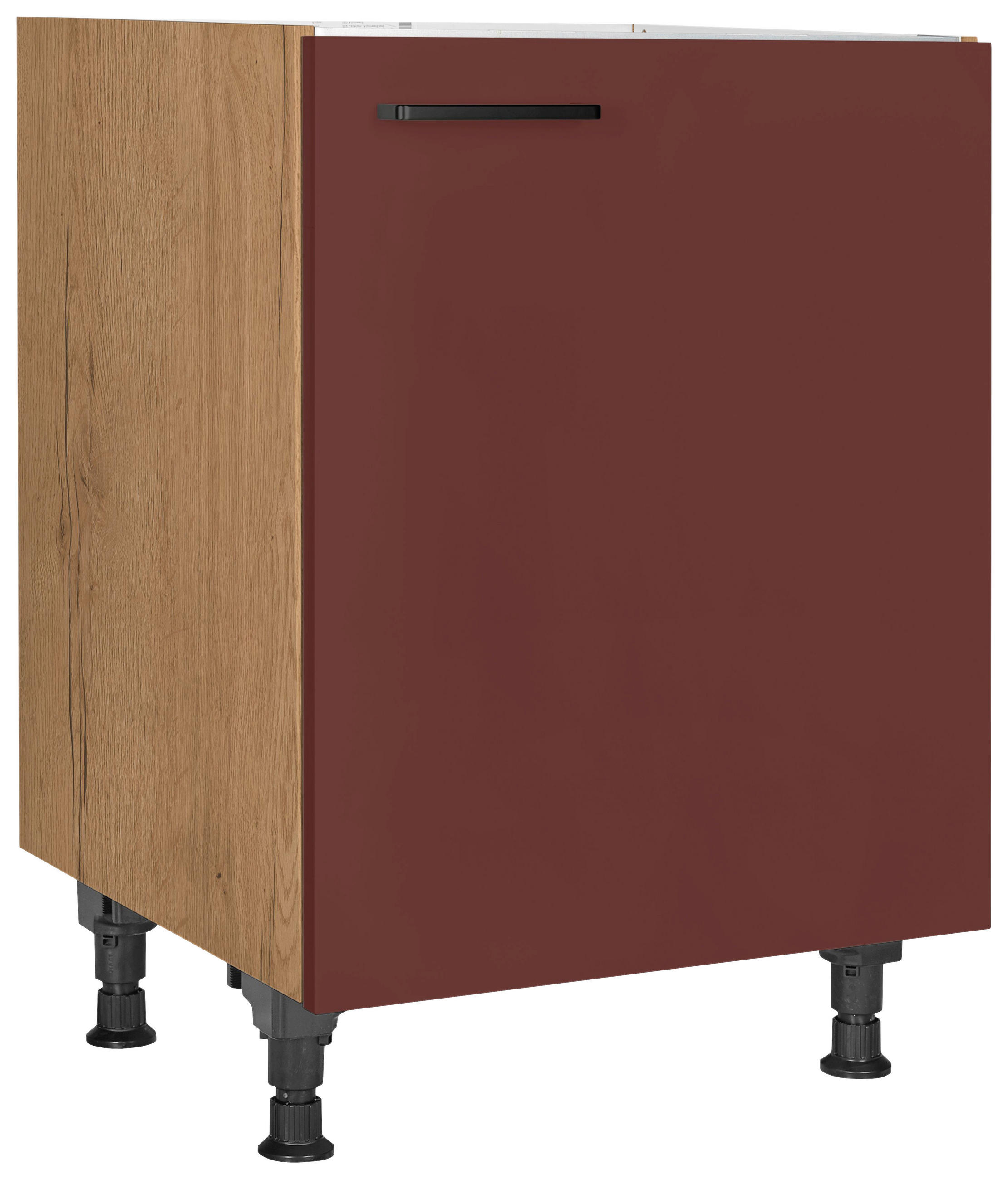 SPÜLENUNTERSCHRANK 60/57/56 cm  in Rot, Eichefarben  - Eichefarben/Rot, MODERN, Holzwerkstoff/Metall (60/57/56cm) - Nobilia