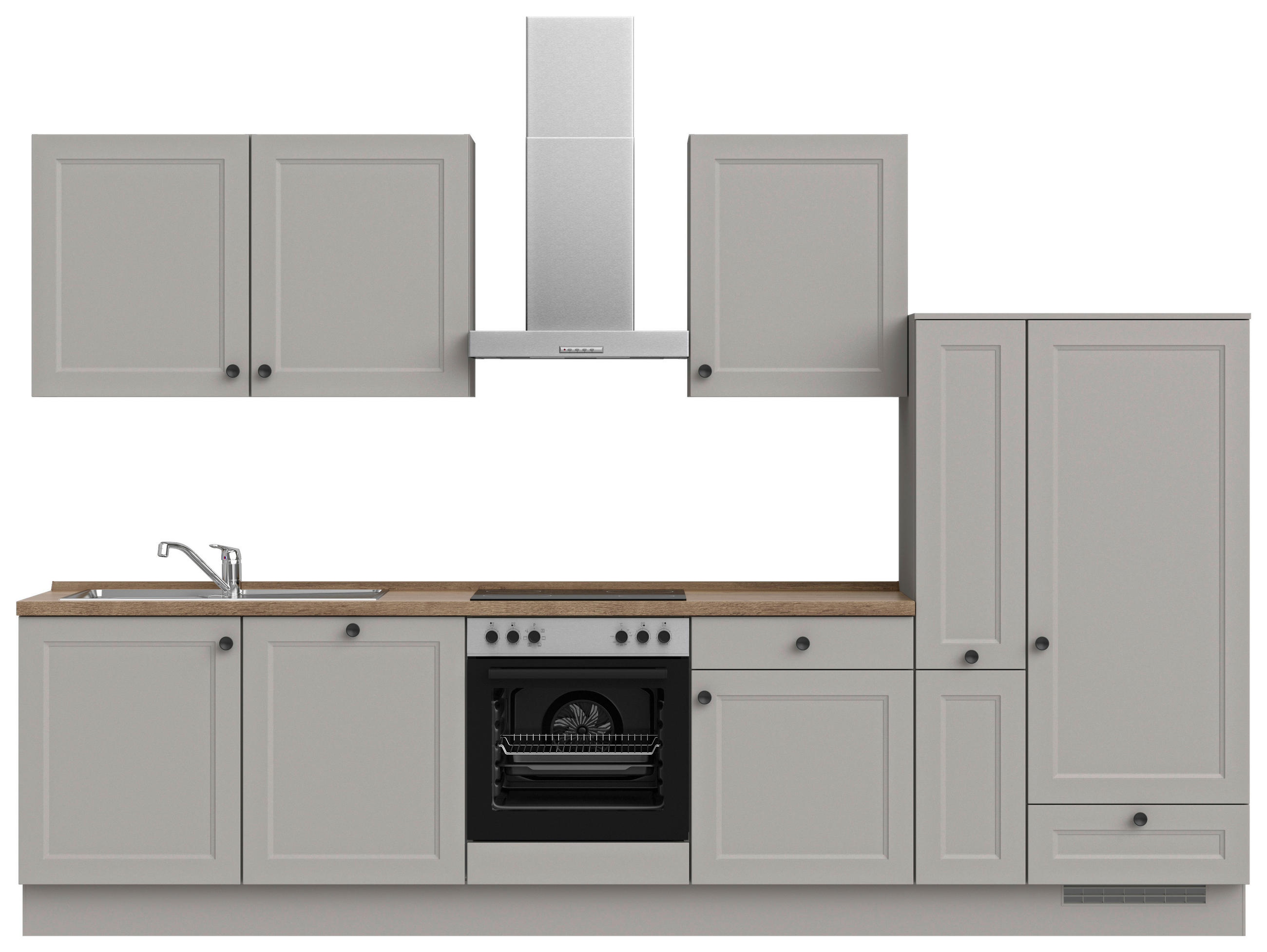 KÜCHENBLOCK 330 cm   in Grau, Eiche dunkel  - Eiche dunkel/Schwarz, MODERN, Holzwerkstoff/Metall (330cm) - Nobilia