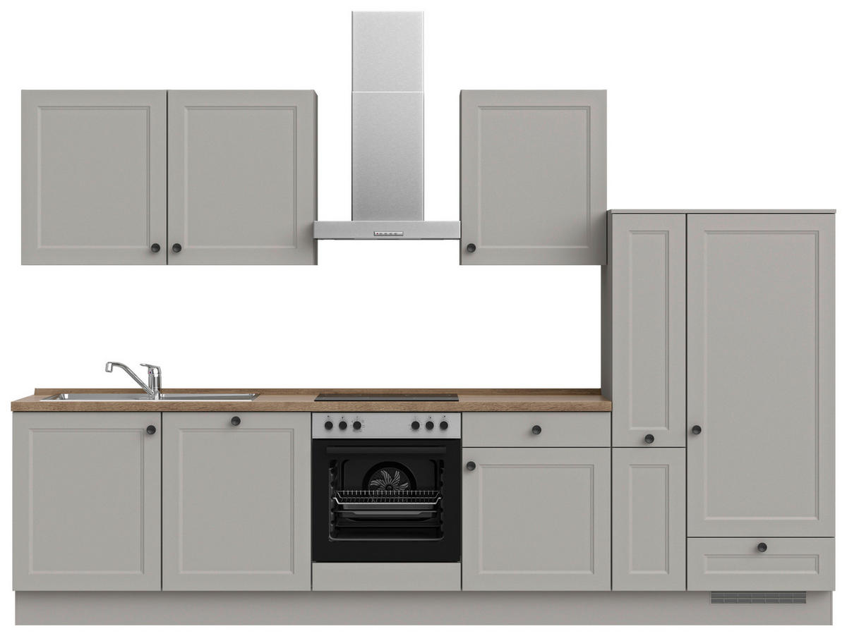 KÜCHENBLOCK 330 cm   in Grau, Eiche dunkel  - Eiche dunkel/Schwarz, MODERN, Holzwerkstoff/Metall (330cm) - Nobilia