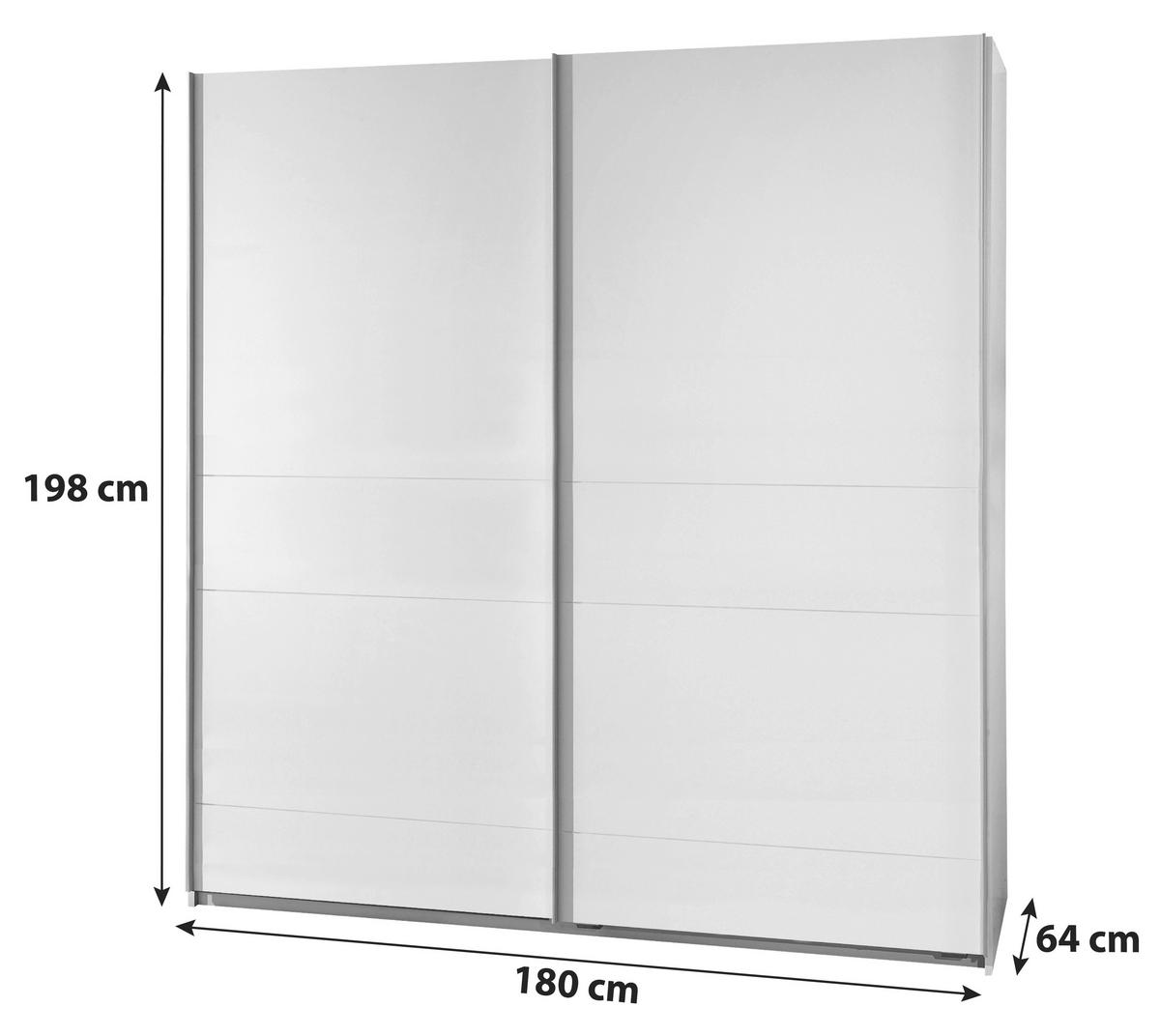 SCHWEBETÜRENSCHRANK in Weiss  - Weiss/Silberfarben, Design, Holzwerkstoff/Metall (180/198/64cm) - MID.YOU