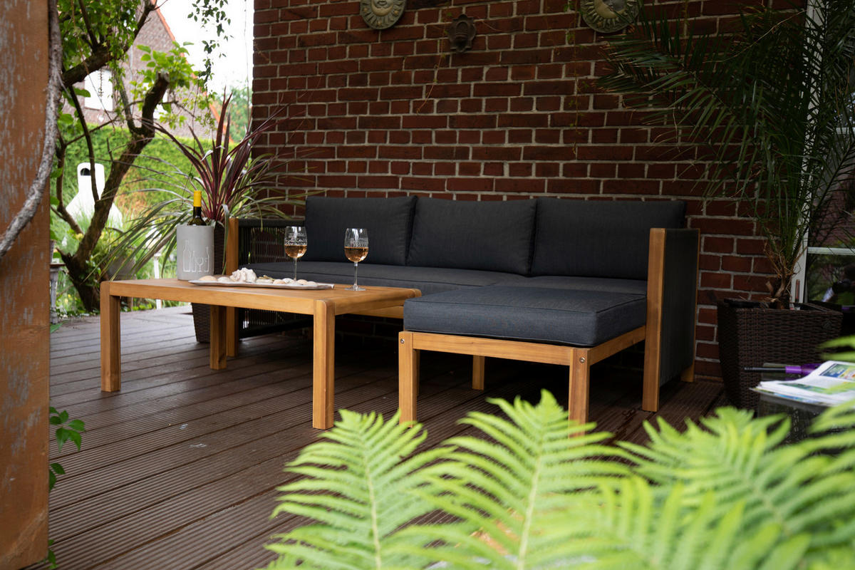 LOUNGEGARNITUR  198/132 cm  Akazie  - Schwarz/Akaziefarben, Basics, Holz/Textil (198/132cm) - Acamp