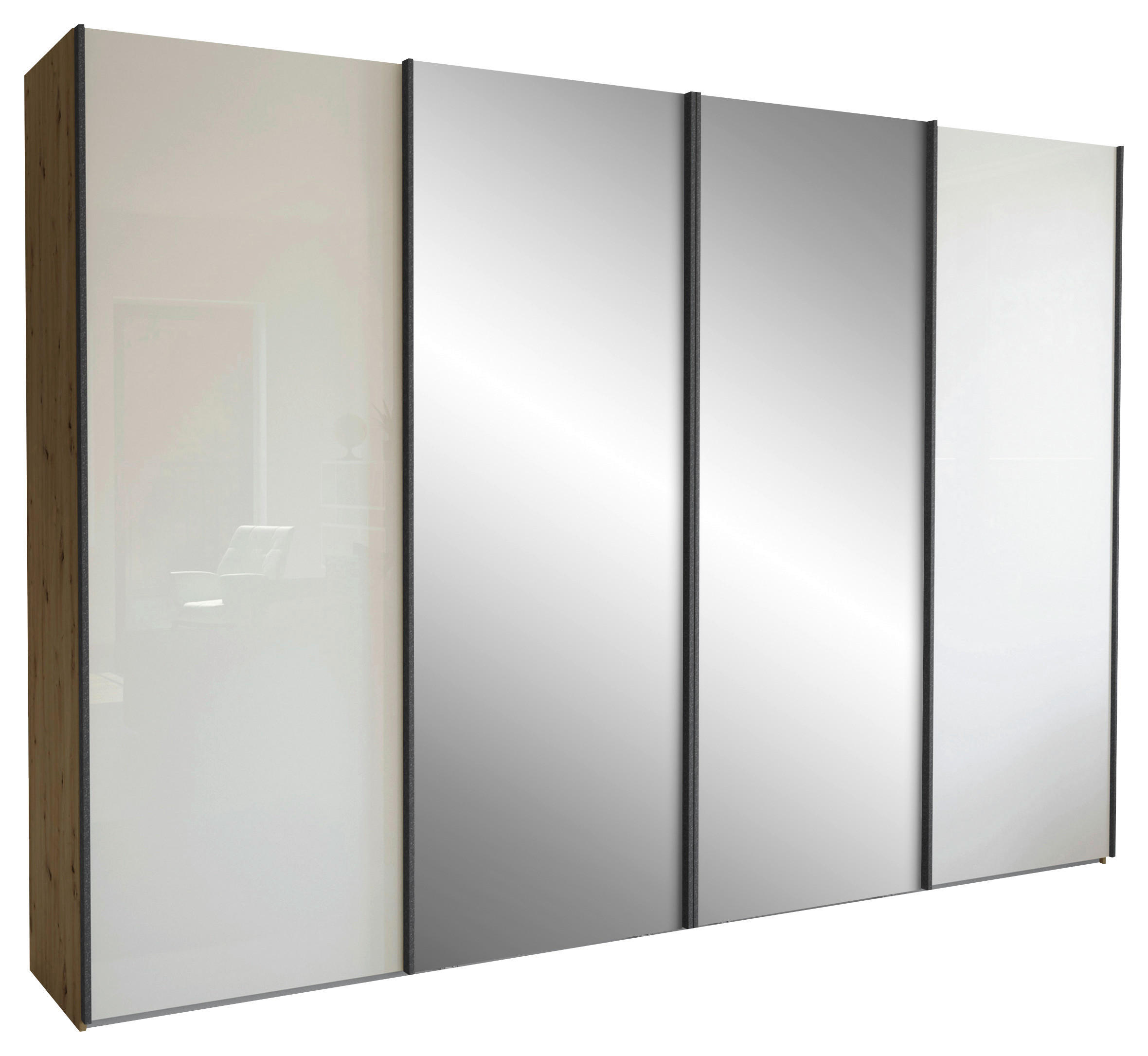 SCHWEBETÜRENSCHRANK  in Champagner, Eiche Bianco  - Schieferfarben/Eiche Bianco, KONVENTIONELL, Glas/Holzwerkstoff (300/217/67cm) - Dieter Knoll