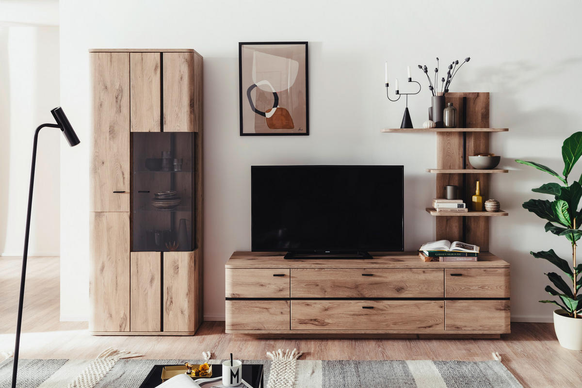 WOHNWAND  in Anthrazit, Eichefarben 285/208/50 cm  - Eichefarben/Anthrazit, Konventionell, Glas/Holzwerkstoff (285/208/50cm) - Cantus