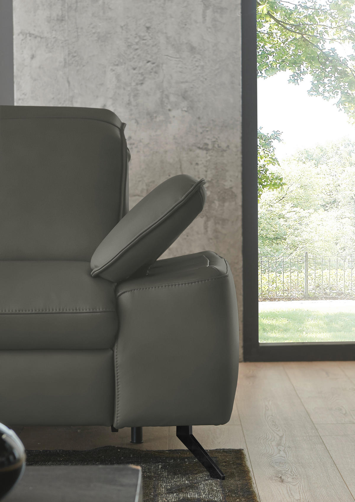 ECKSOFA  Echtleder Grau  - Schwarz/Grau, Design, Leder/Metall (169/307cm) - Beldomo Premium