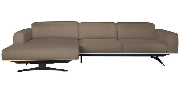 ECKSOFA  in Echtleder Hellbraun Kopfteilverstellung  163/305 cm  - Hellbraun/Eichefarben, Design, Leder/Holz (163/305cm) - Novel