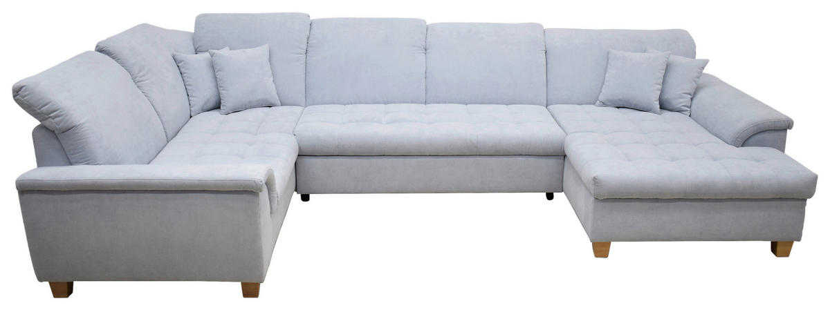 WOHNLANDSCHAFT in Mikrofaser Pastellblau  - Pastellblau/Eichefarben, KONVENTIONELL, Holz/Textil (214/352/170cm) - MID.YOU