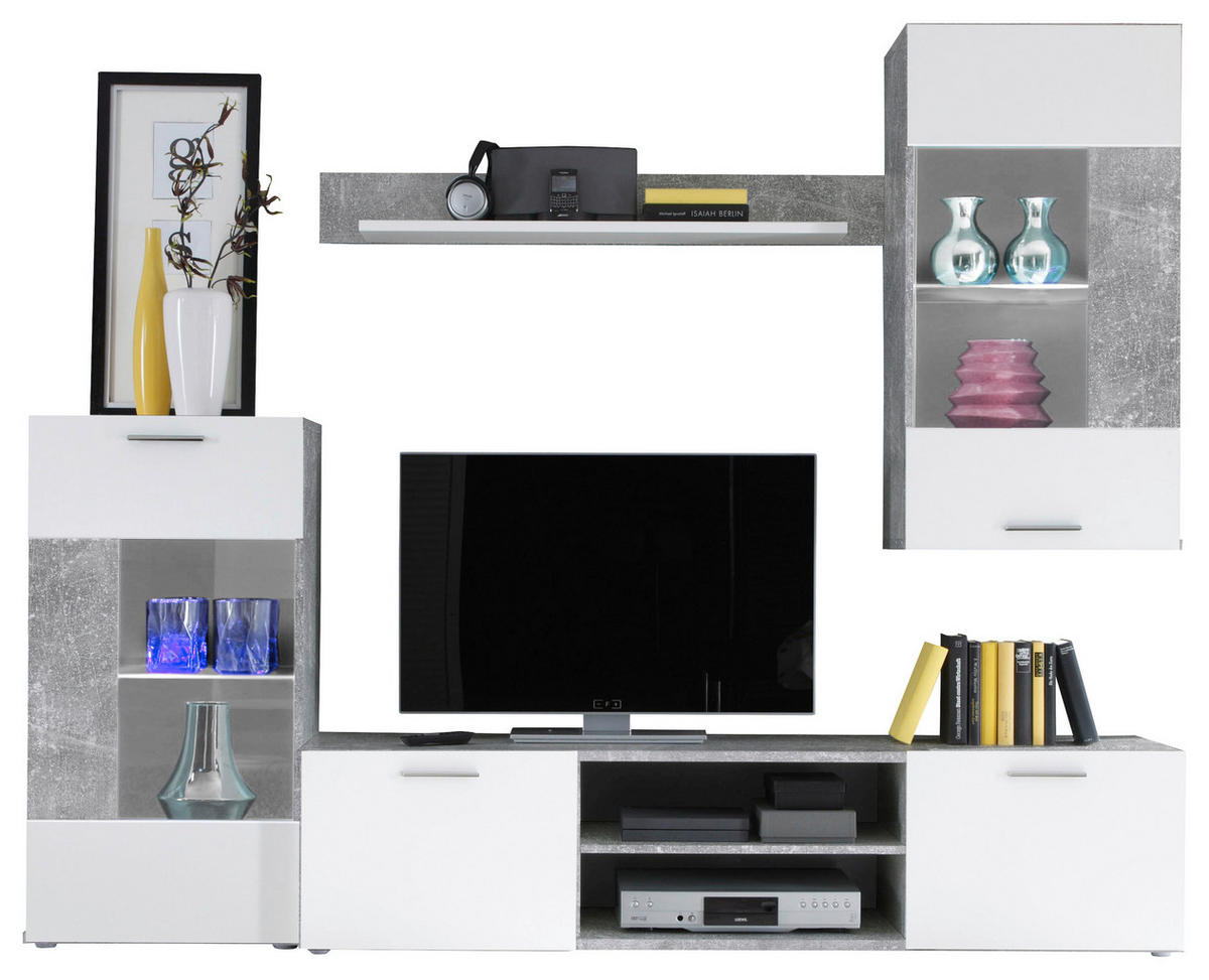 REGAL ZA DNEVNI BORAVAK siva, bela   - siva/bela, Moderno, pločasti materijal/plastika (230/190/40cm) - Ti'me