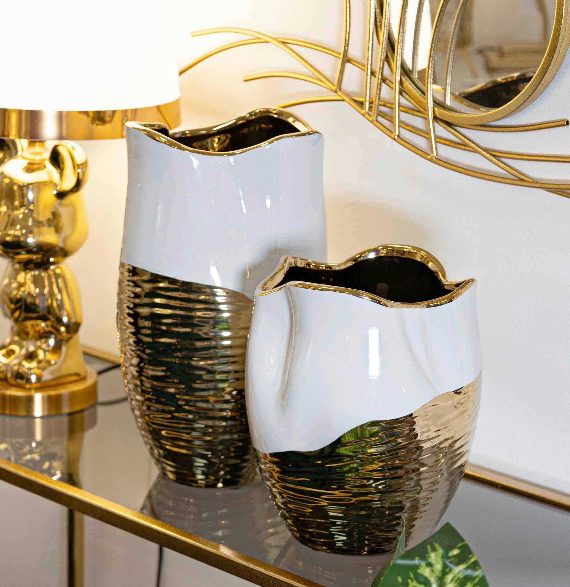 Vase Lux  - Goldfarben/Weiß, Basics, Keramik (20/25/20cm)