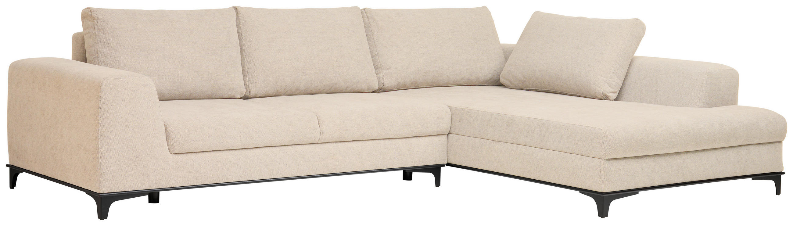 ECKSOFA Creme Webstoff  - Creme/Schwarz, Design, Textil/Metall (314/211cm) - Stylife