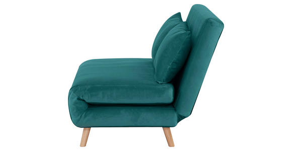 SCHLAFSOFA Samt Petrol - Petrol/Naturfarben, Design, Holz/Textil (141/81/90cm) - Carryhome