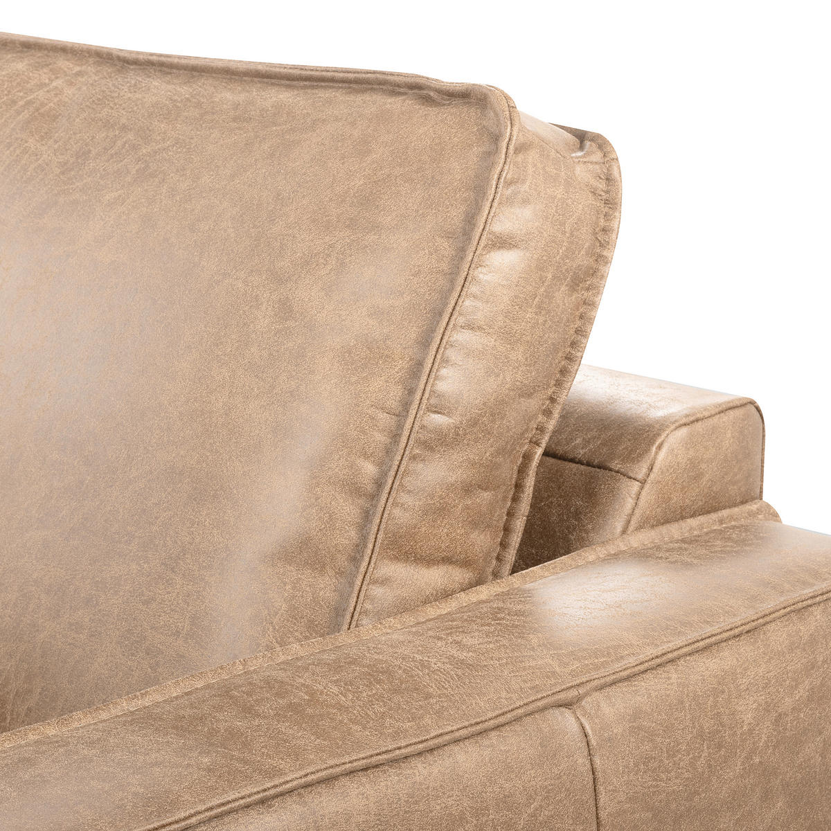 ECKSOFA Sandfarben Echtleder Lederlook Bettkasten, Schlaffunktion, Rücken echt  - Sandfarben/Schwarz, Design, Leder/Textil (166/238cm) - Livetastic
