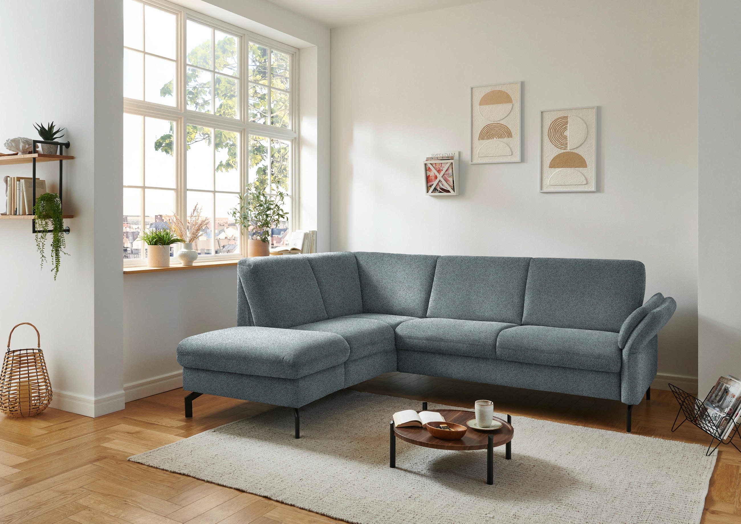 ECKSOFA in Flachgewebe Blaugrau  - Blaugrau/Schwarz, Konventionell, Textil/Metall (190/241cm) - Beldomo Comfort