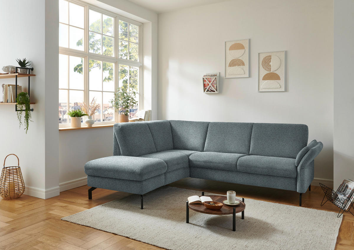 ECKSOFA in Flachgewebe Blaugrau  190/241 cm  - Blaugrau/Schwarz, KONVENTIONELL, Textil/Metall (190/241cm) - Beldomo Comfort