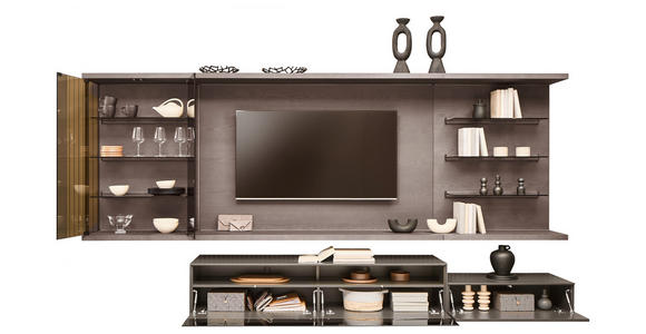 WOHNWAND  in Grau, Eiche dunkel  349,2/182/46 cm  - Eiche dunkel/Grau, Design, Glas/Holz (349,2/182/46cm) - Belluti