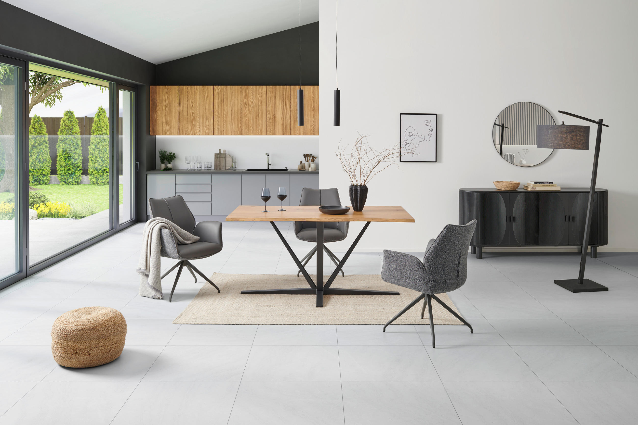 ESSTISCH rechteckig Schwarz, Eichefarben  - Eichefarben/Schwarz, MODERN, Holzwerkstoff/Metall (180/76/90cm) - MID.YOU