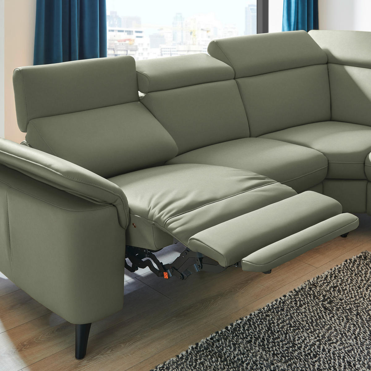ECKSOFA in Echtleder Grün  285/239 cm  - Schwarz/Grün, Design, Leder/Metall (285/239cm) - Cantus