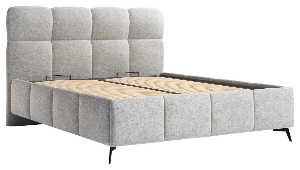 POLSTERBETT 140/200 cm,  in Silberfarben, gepolstertes Kopfteil, Lattenrost,  - Silberfarben/Schwarz, Design, Holz/Textil (140/200cm) - Chameo
