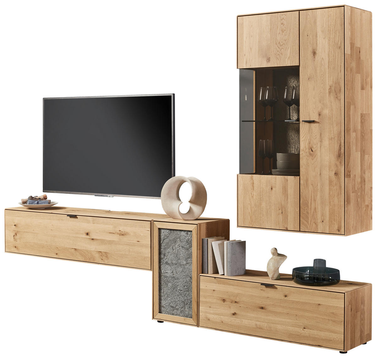 WOHNWAND  in Wildeiche 298,2/206,6/37,1 cm  - Wildeiche/Schwarz, Natur, Glas/Holz (298,2/206,6/37,1cm) - Valnatura