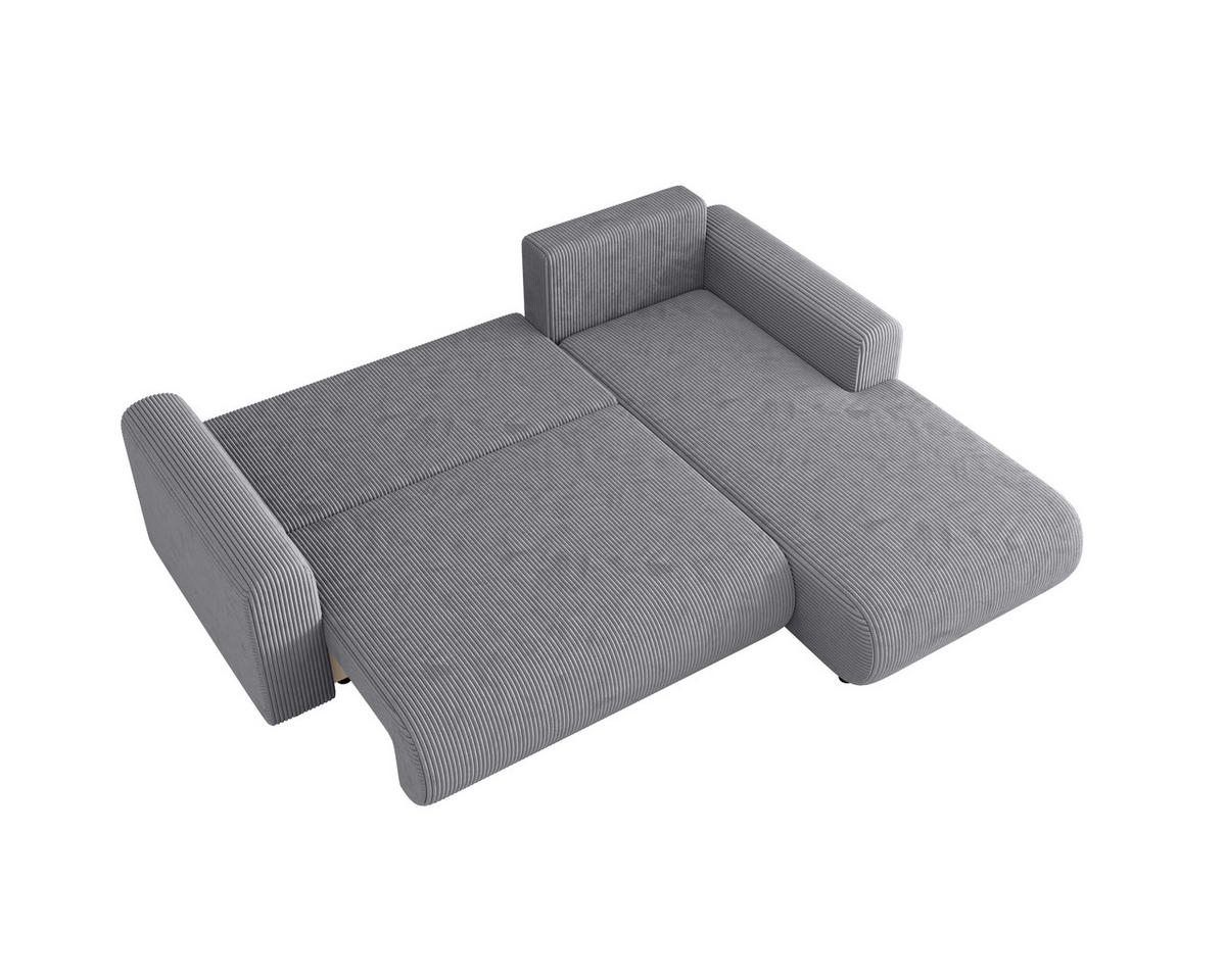 ECKSOFA inkl. Funktionen Hellgrau Cord  - Hellgrau/Schwarz, KONVENTIONELL, Kunststoff/Textil (260/200cm) - Xora