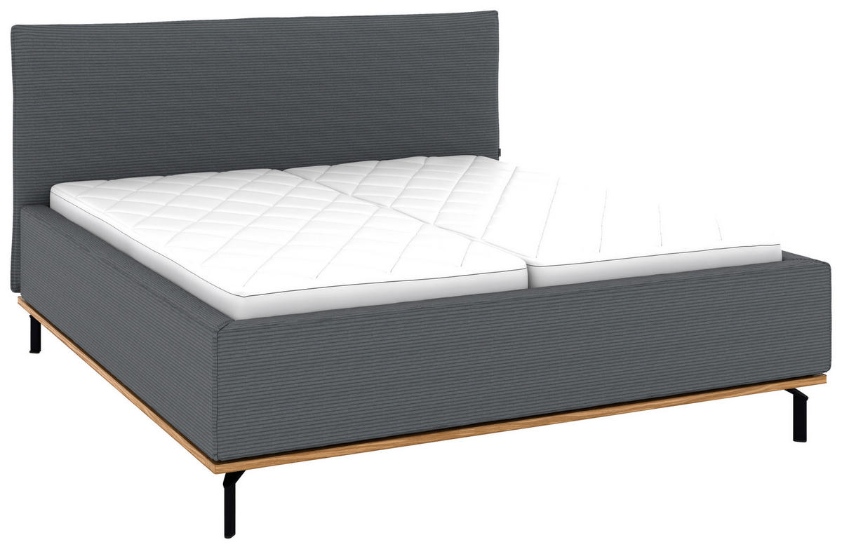 POLSTERBETT 180/200 cm,  in Grau, Matratze, Lattenrost, Bettkasten, H2 + H2 = mittel  - Graphitfarben/Weiß, Design, Holz/Textil (180/200cm) - Musterring