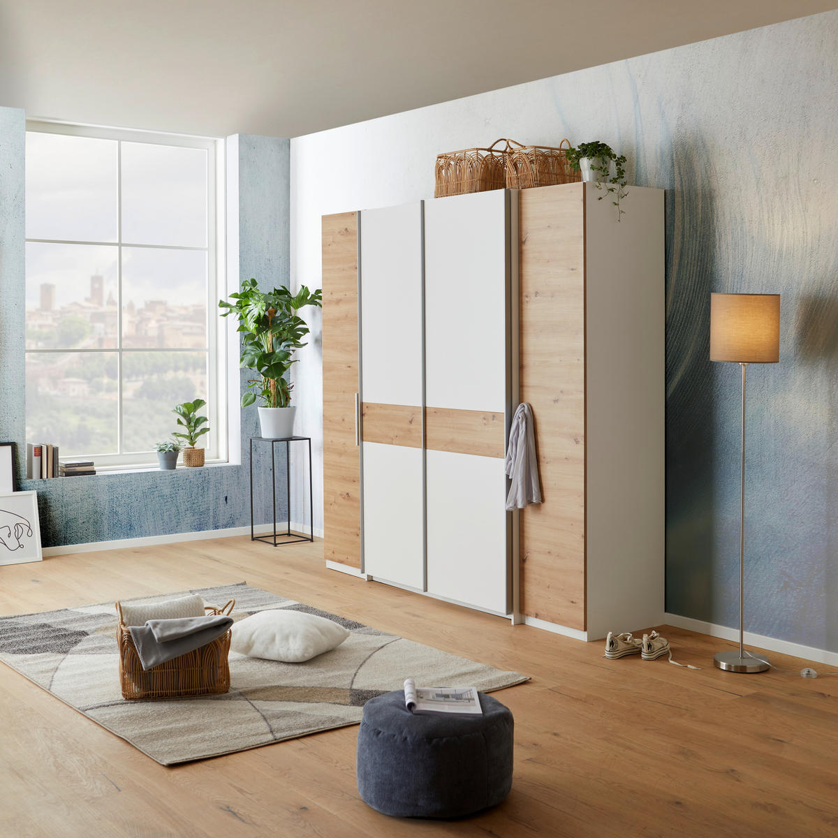 DREHTÜRENSCHRANK 215/215/62 cm 4-türig Weiß, Eiche Artisan  - Chromfarben/Weiß, KONVENTIONELL, Holzwerkstoff (215/215/62cm)