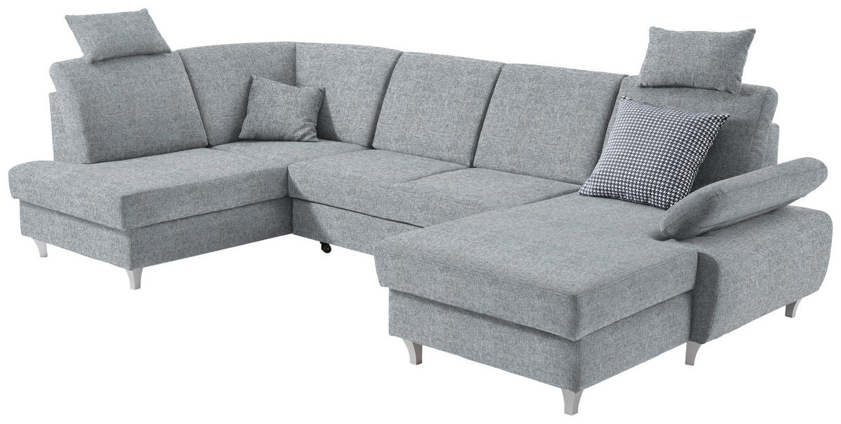 WOHNLANDSCHAFT in Webstoff Hellgrau  - Silberfarben/Hellgrau, KONVENTIONELL, Holz/Textil (186/322/167cm) - Cantus