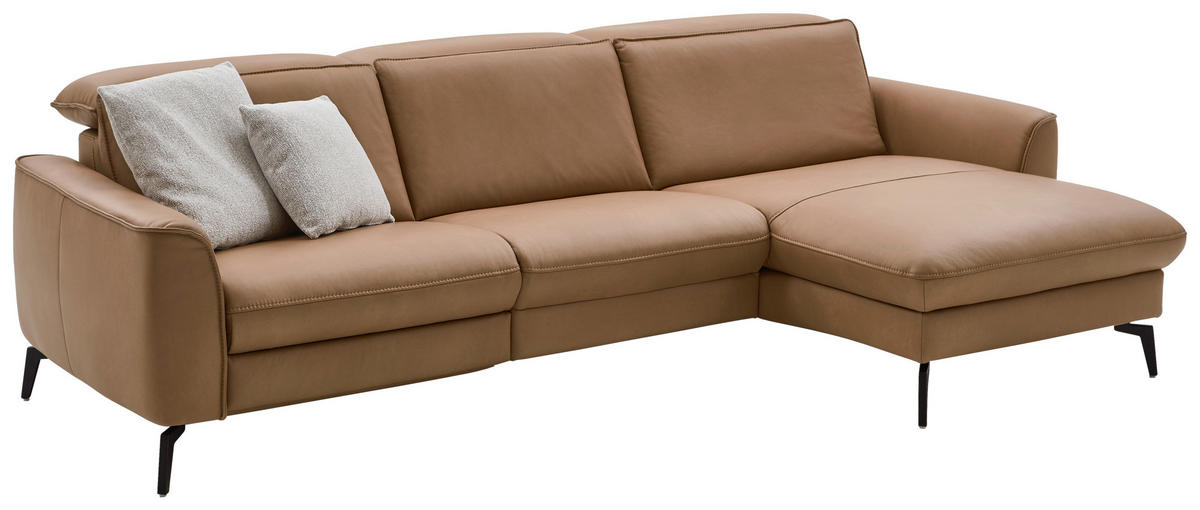 ECKSOFA in Echtleder Haselnussfarben  - Schwarz/Haselnussfarben, Natur, Leder/Metall (281/168cm) - Valdera