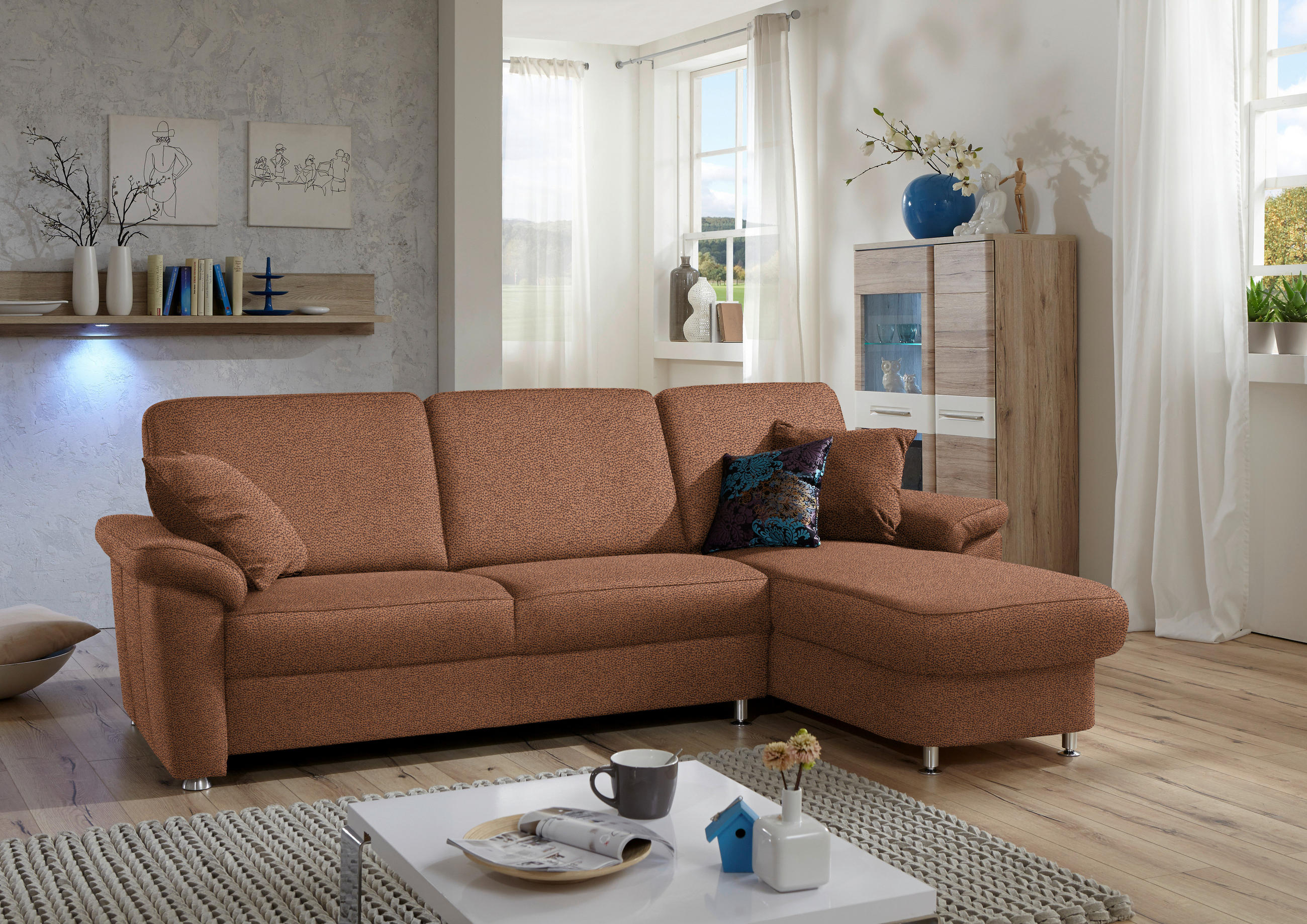ECKSOFA in Flachgewebe Braun  - Chromfarben/Braun, Konventionell, Textil/Metall (250/163cm) - Beldomo System
