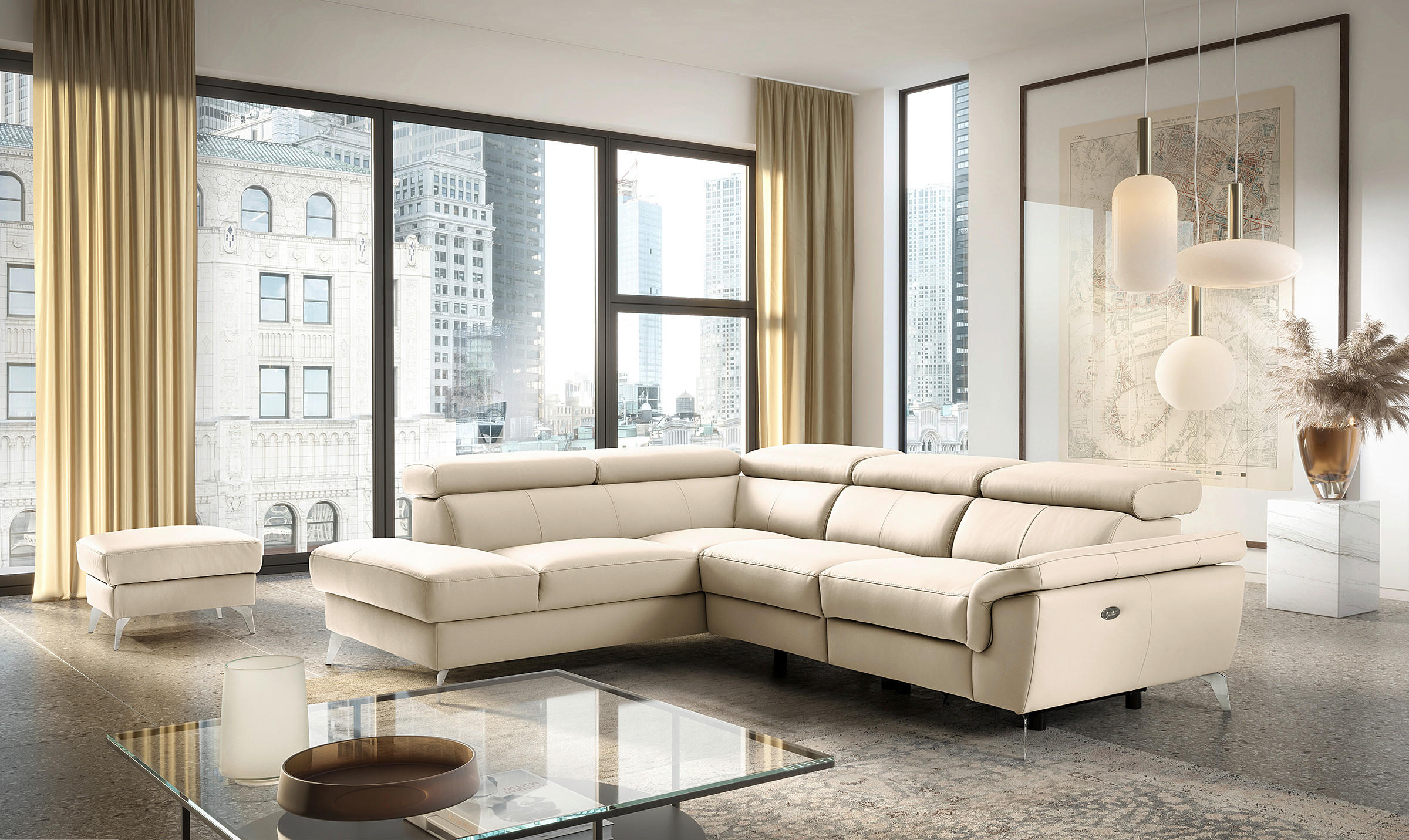 ECKSOFA  in Lederlook Echtleder Grau  210/265 cm  - Chromfarben/Grau, Design, Leder/Textil (210/265cm) - Livetastic