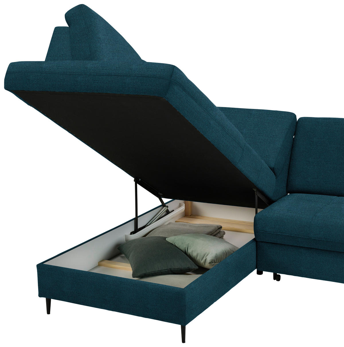 ECKSOFA in Chenille Petrol  - Petrol/Schwarz, Modern, Holz/Textil (184/241cm) - Carryhome