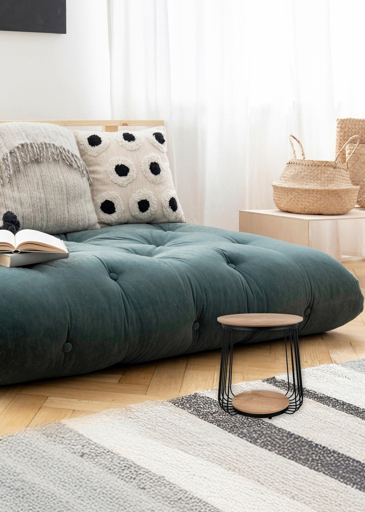 BEISTELLTISCH 35/35/40 cm Schwarz, Eiche Artisan rund  - Schwarz/Eiche Artisan, MODERN, Holzwerkstoff/Metall (35/35/40cm) - Milino