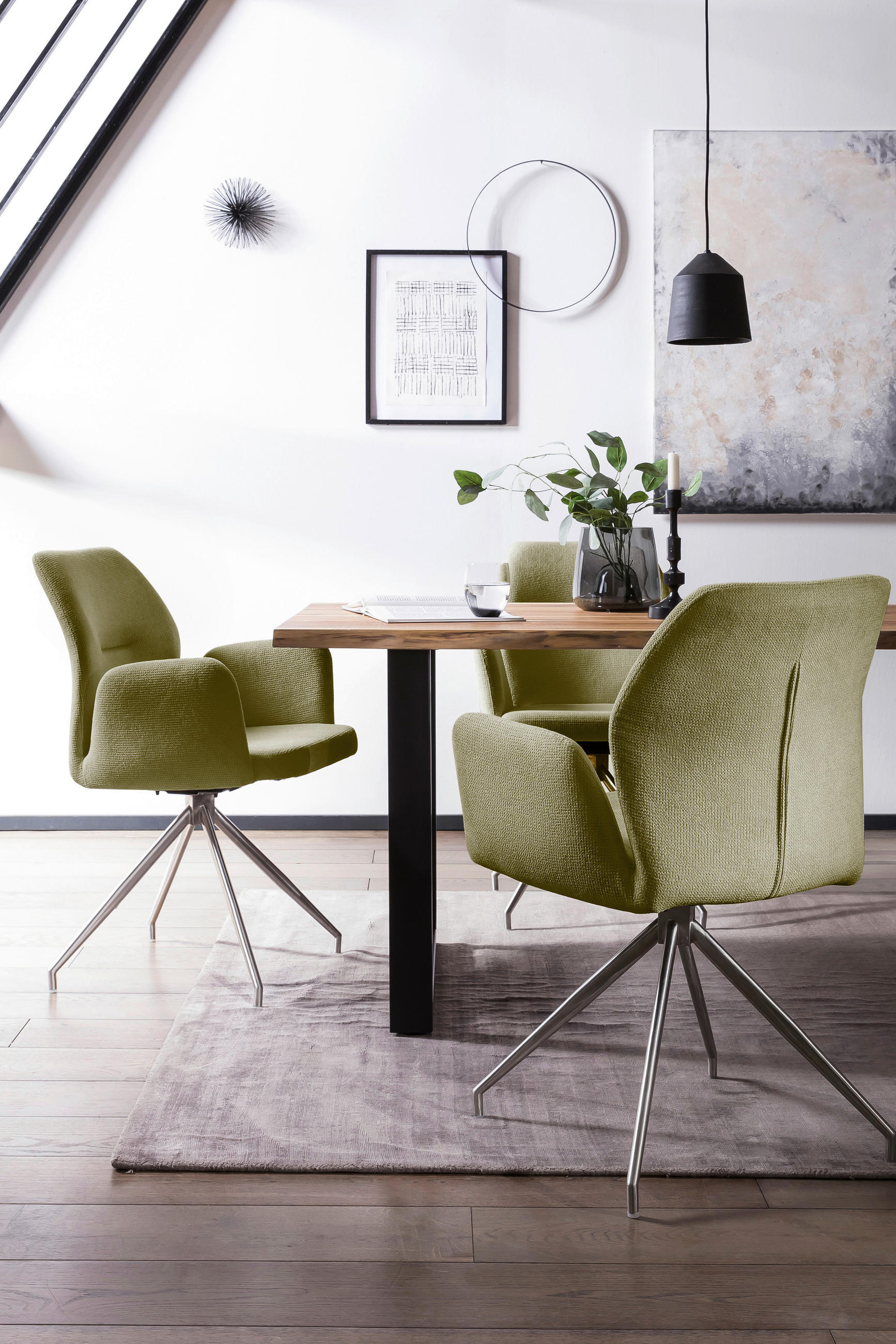 TISCHGRUPPE Grün, Walnussfarben  - Silberfarben/Walnussfarben, MODERN, Holz/Textil (160/90/75cm) - Livetastic