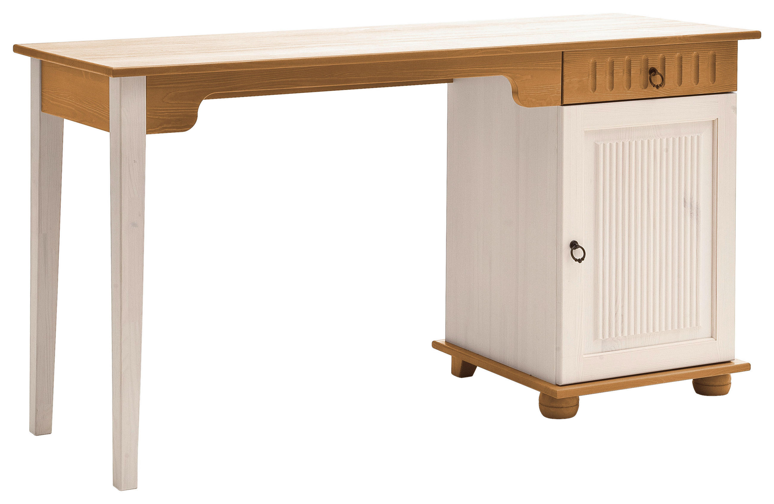 SCHREIBTISCH Kiefer massiv Weiß, Kieferfarben - Schwarz/Weiß, LIFESTYLE, Holz/Metall (50/140/77cm) - Carryhome