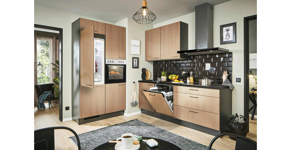 ECKKÜCHE 120/220 cm  in Graphitfarben, Schwarz, Eichefarben  - Eichefarben/Schwarz, Design, Holzwerkstoff/Metall (120/220cm) - Xora