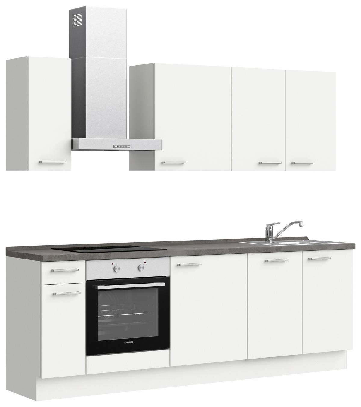 KÜCHENBLOCK Touch 240 cm  in Weiß, Schieferfarben  - Schieferfarben/Edelstahlfarben, MODERN, Holzwerkstoff/Metall (240cm) - Nobilia