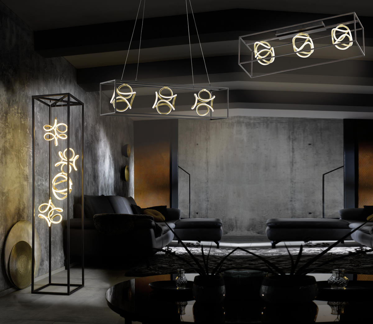 LED-HÄNGELEUCHTE 160/108/26 cm    - Goldfarben/Schwarz, Design, Metall (160/108/26cm) - Fischer & Honsel